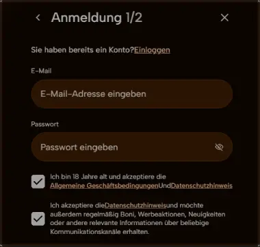 Registrieren bei AtlanticAce Casino